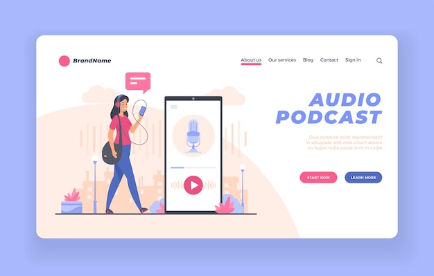 Audio podcast broadcasting app advertising banner or poster template