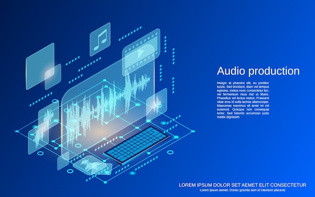 Audio production flat 3d isometric vector concept illustration