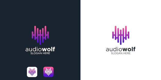 Audio wolf logo design template