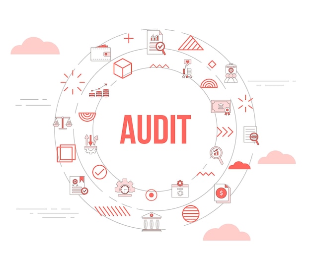 Audit concept with icon set template banner and circle round shape