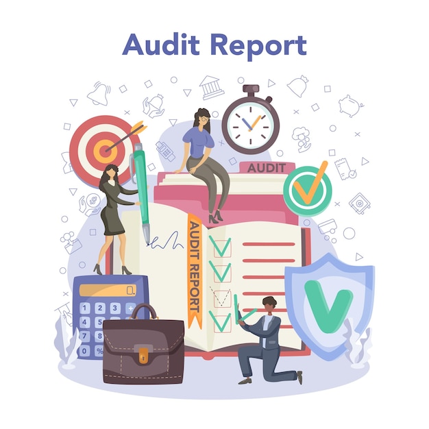 Audit report concept Business operation research and analysis Professional financial management Financial inspection and analytics Isolated flat vector illustration