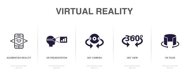 Augmented reality VR presentation 360 camera 360 view VR tour icons Infographic design template Creative concept with 5 steps