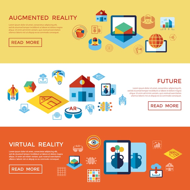 Augmented and virtual reality icons collection