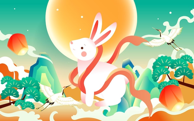 August 15th Mid-Autumn Festival, rabbit is looking at the moon, ancient Chinese mythology and legend