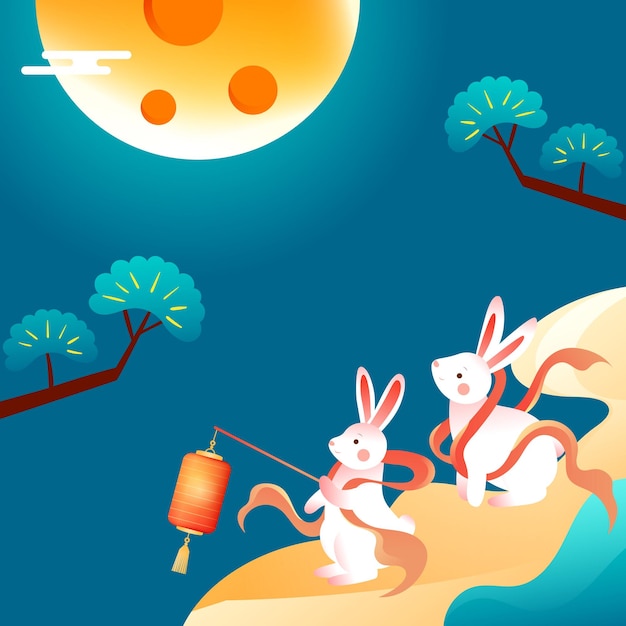 August 15th Mid-Autumn Festival, rabbit is looking at the moon, ancient Chinese mythology and legend