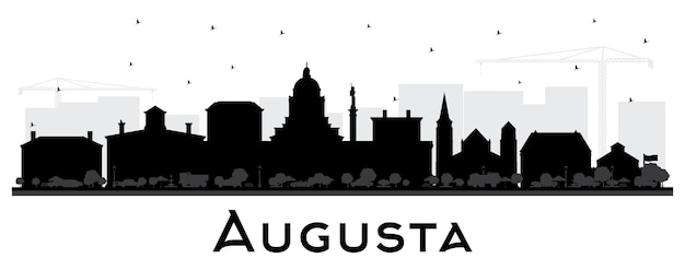 Augusta Maine City Skyline Silhouette with Black Buildings Isolated on White. Vector Illustration. Business Travel and Tourism Concept with Historic Architecture. Augusta USA Cityscape with Landmarks.