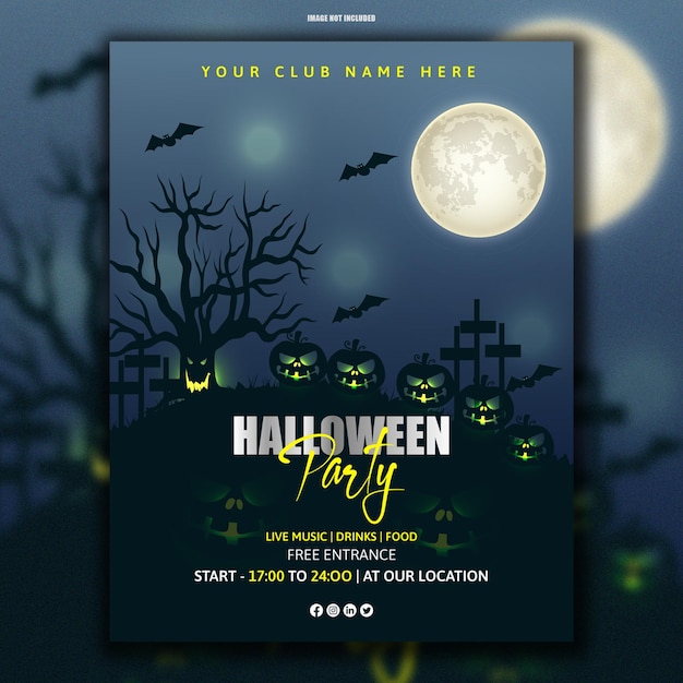 Vector aunted halloween night party flyer social media post and web banner