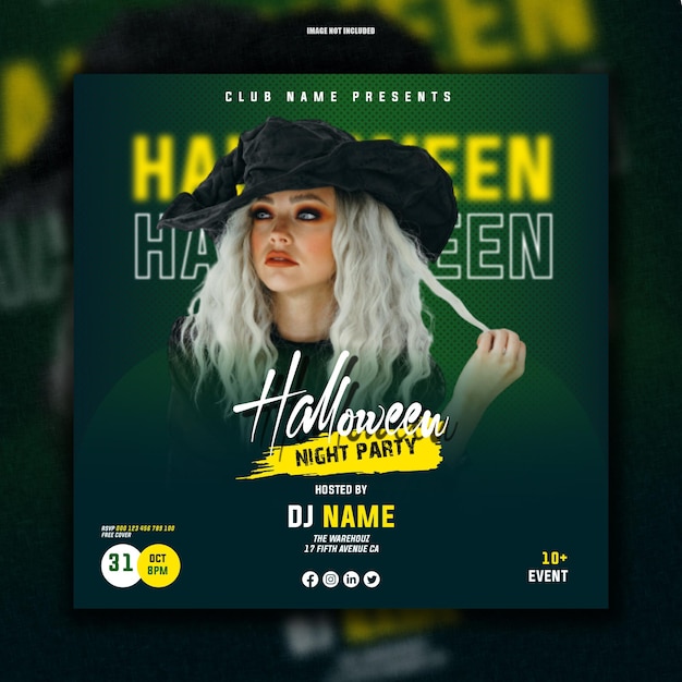 Vector aunted halloween night party flyer social media post and web banner