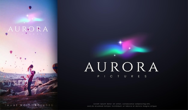 Vector aurora with colorful glowing stars logo design