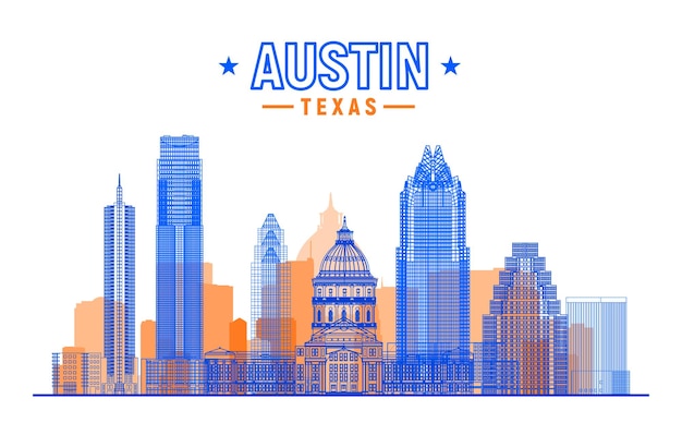 Austin Texas USA city skyline vector background Flat vector illustration Business travel and tourism concept with modern buildings Image for banner or web site