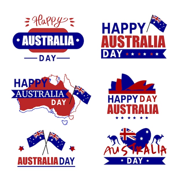 Australia day badges. Australia icon set, kangaroo. Happy Australia Day. Map of Australia 