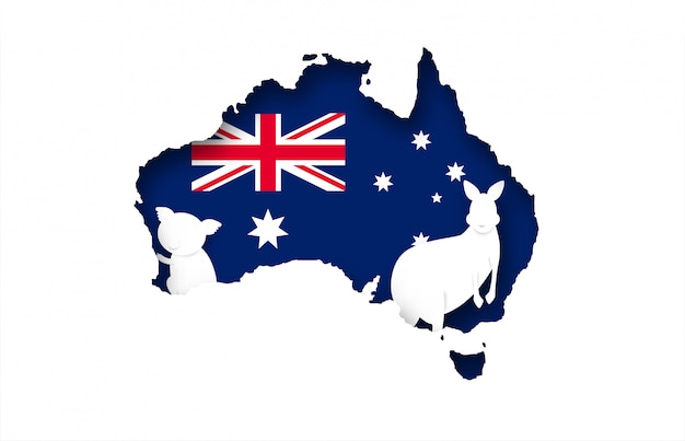 Australia. design with Kangaroo and koala on Australia flag background.