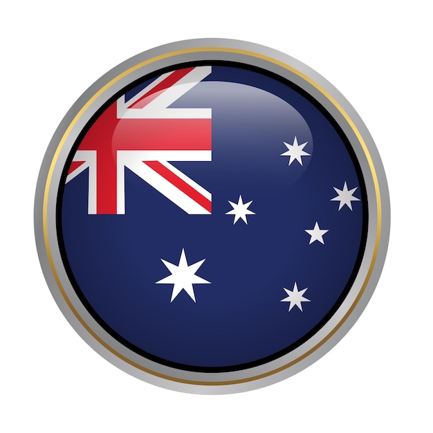 Australia flag circle shape button glass texture on white