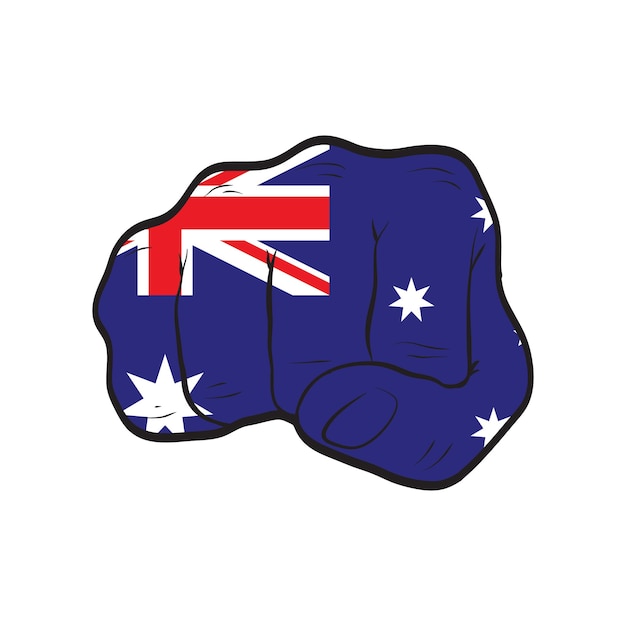 Australia flag on a clenched fist Strength Power Protest concept