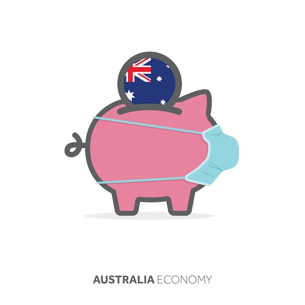 Australia healthcare savings piggy bank with medical face mask