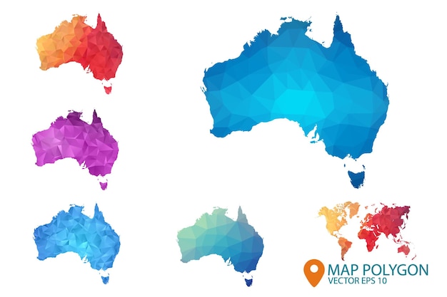 Australia Map  Set of geometric rumpled triangular low poly style gradient graphic background