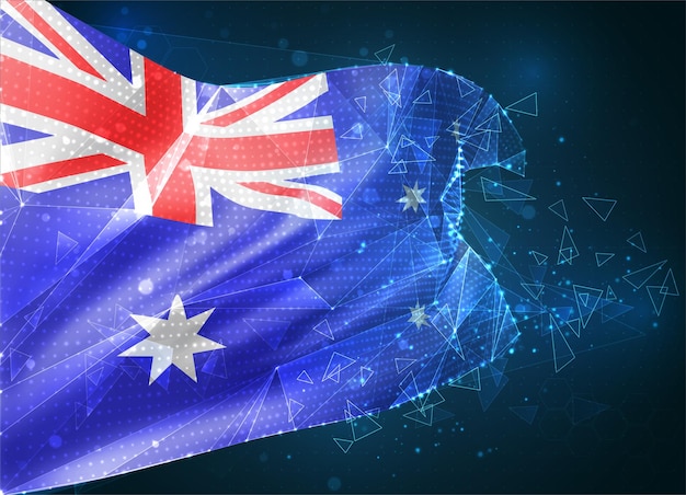 Australia,   vector flag, virtual abstract 3D object from triangular polygons on a blue background