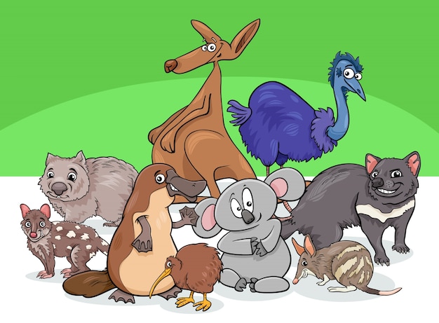 Australian animals group cartoon illustration