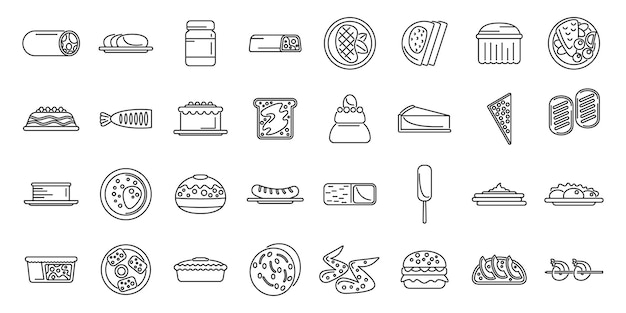 Australian cuisine icons set outline vector Cake fresh Dish dinner