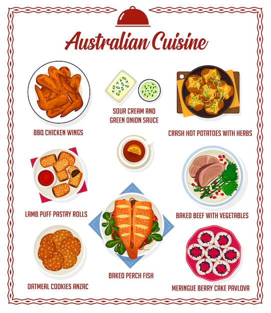 Australian cuisine vector menu Australia food