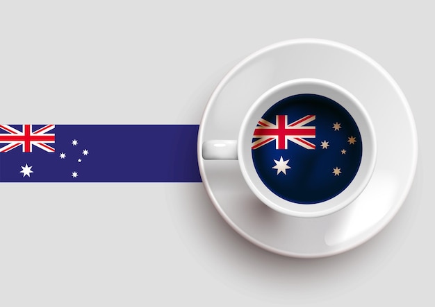 The Australian flag with a tasty coffee cup on top view