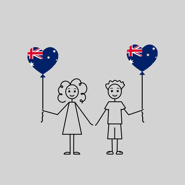 australian kids love Australia sketch girl and boy with a heart shaped balloons