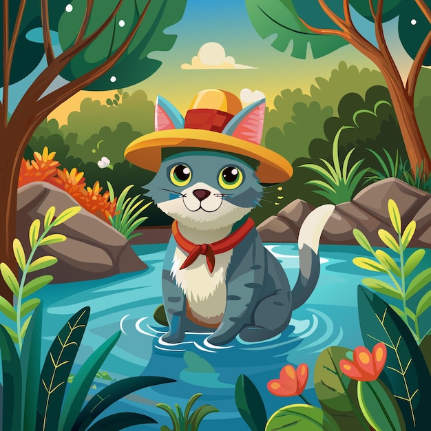 Australian Mist cat harsh stay forest hat vector