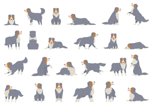 Australian Shepherd icons set cartoon vector Dog animal Canine breed