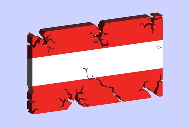 Austria flag on 3D cracked wall vector fracture pattern with cracked texture issues concept