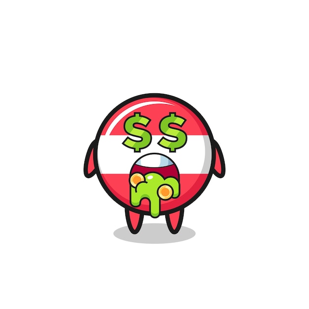 Austria flag badge character with an expression of crazy about money