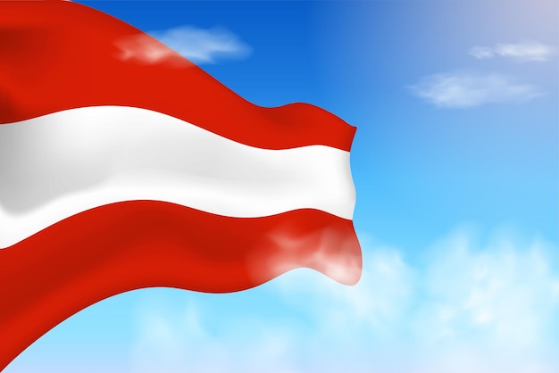 Austria flag in the clouds. Vector flag waving in the sky. National day realistic flag illustration.