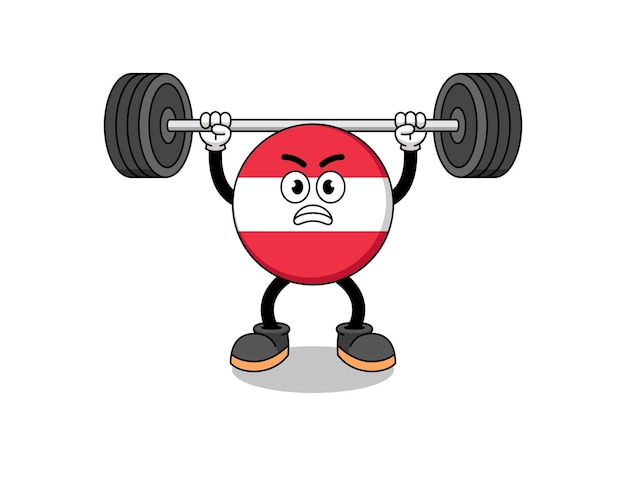 Austria flag mascot cartoon lifting a barbell character design