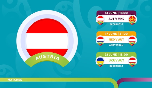 Austria national team Schedule matches in the final stage at the 2020 Football Championship.   illustration of football 2020 matches.