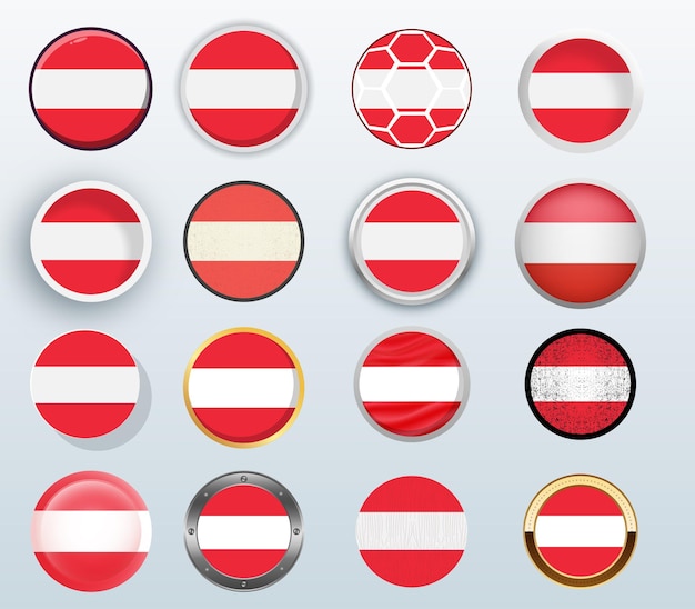 Vector austria round flag set with 16 different styles