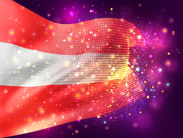 Austria, vector 3d flag on pink purple background with lighting and flares