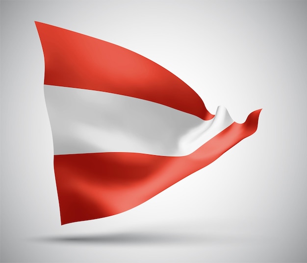 Austria , vector flag with waves and bends waving in the wind on a white background.