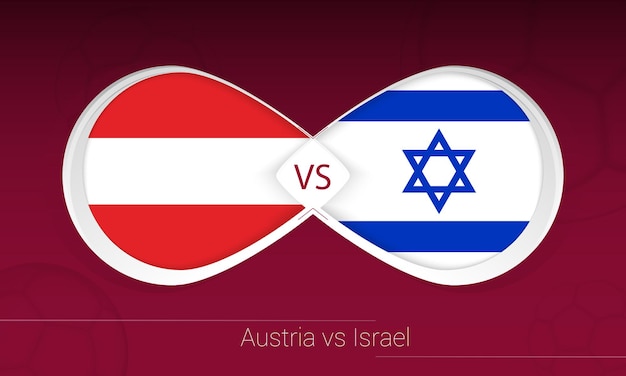 Austria vs Israel in Football Competition, Group F. Versus icon on Football background.