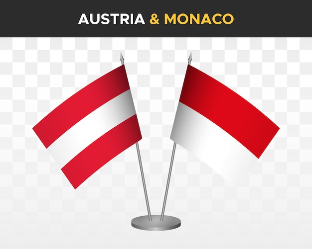 Austria vs monaco desk flags mockup isolated 3d vector illustration table flags