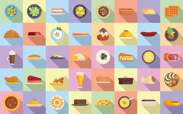 Austrian cuisine icons set flat vector Strudel bakery