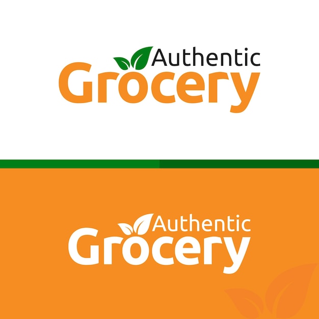 Authentic Grocery text logo with leaf