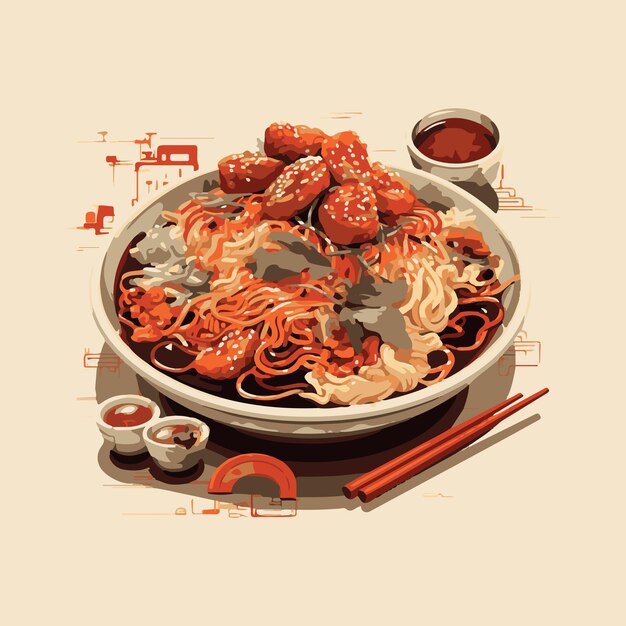 Vector authentic japanese cuisine vector illustration featuring sushi ramen and traditional dishes