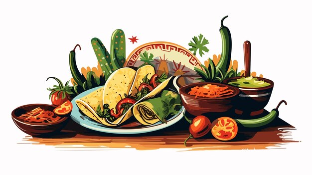 Vector authentic mexican food design reflecting mexico culture and tourism landmarks