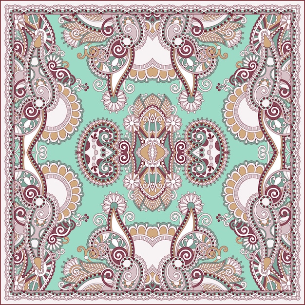 Authentic silk neck scarf or kerchief square pattern design in ukrainian style for print on fabric