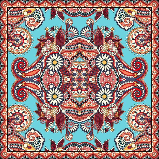 Authentic silk neck scarf or kerchief square pattern design in ukrainian style