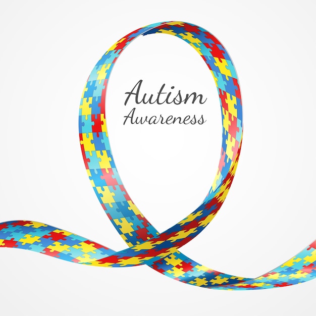 Vector autism awareness colorful puzzle ribbon