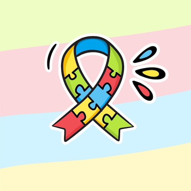 Autism symbol from ribbon made from colorful puzzles