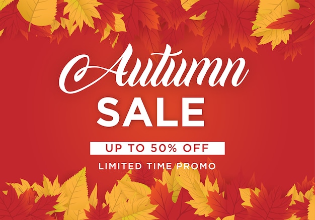 Autmn sale background template with maple leaves