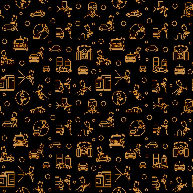 Auto Body Spray Painting vector dark outline seamless pattern