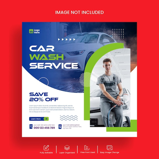 Auto car wash services Instagram post and social media banner flyer template design