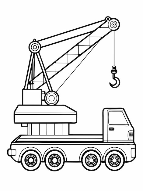 Auto crane or mobile crane colouring book pages for children and adults with vector design